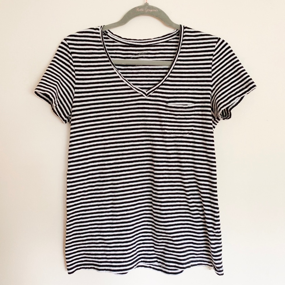 Black & White Striped V-Neck